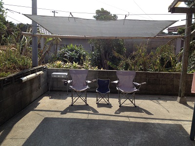 Bamboo yard patio cover frame finished and being used