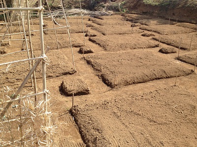 Farm plan upper offset square beds prepared and ready